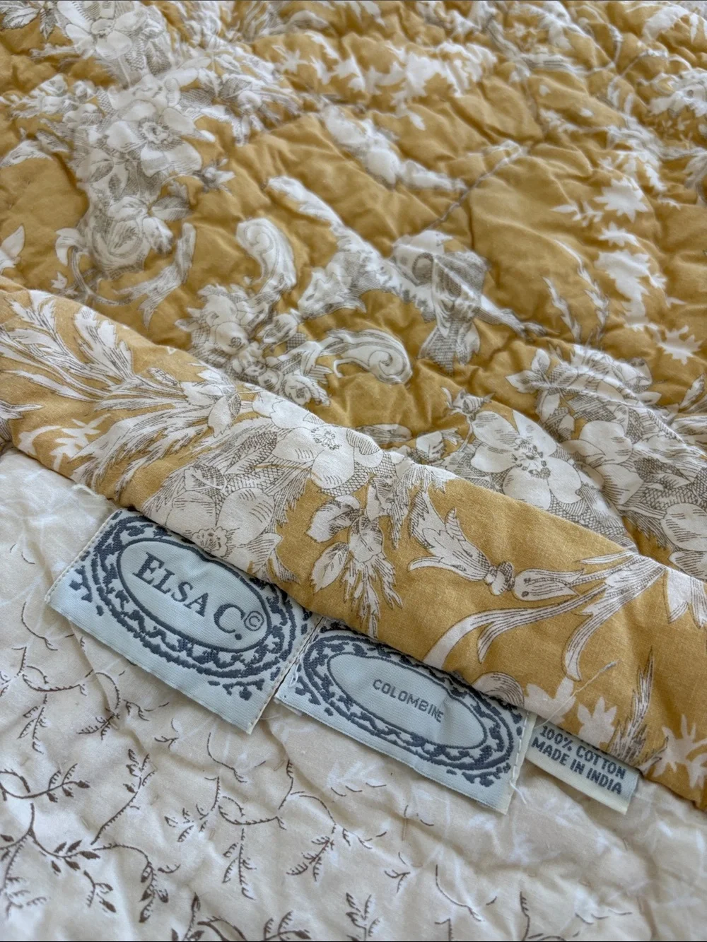 Elsa C Columbine Vintage Cotton Quilt French Country Boutis 60x60